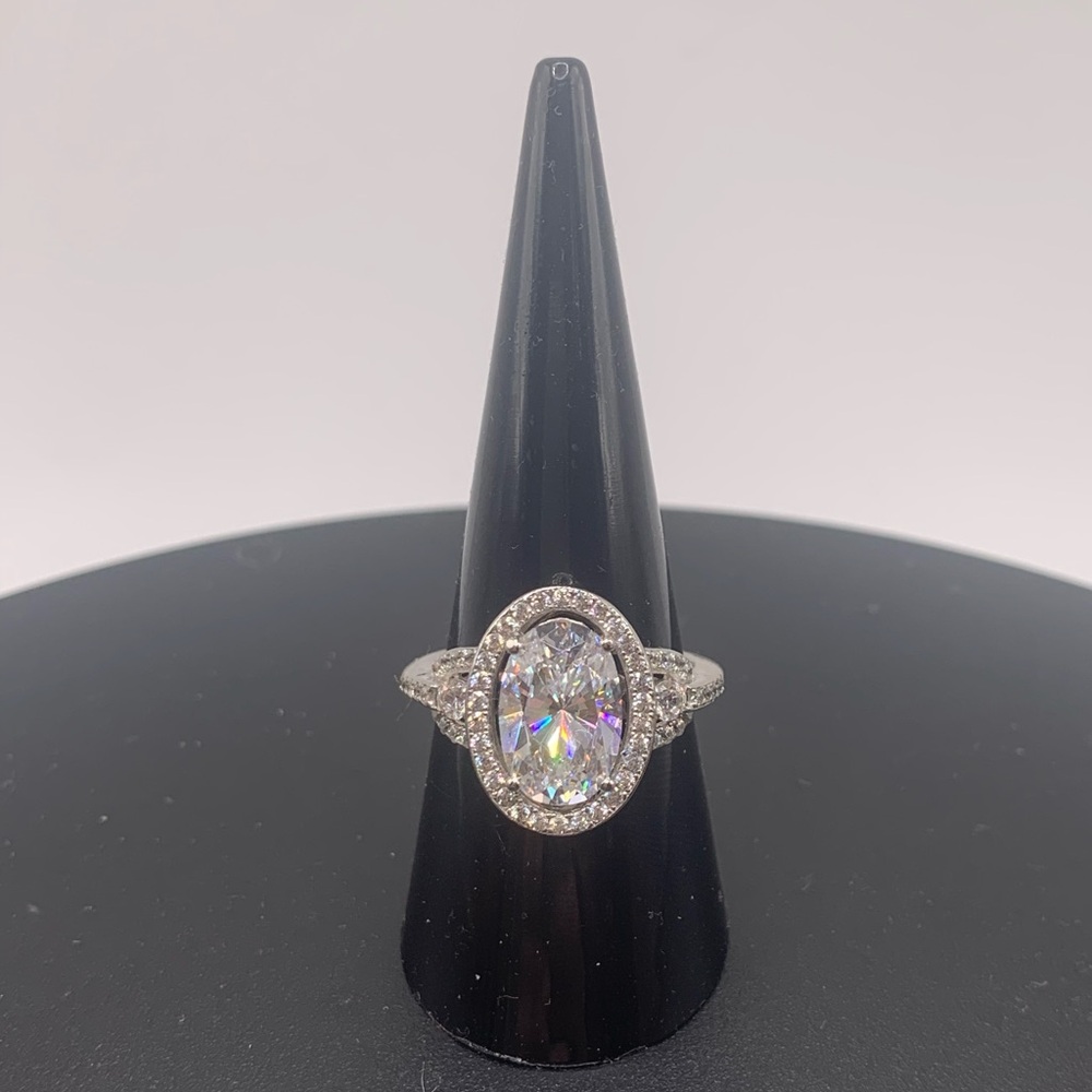 Sterling silver cubic zirconia oval stone ring, size 8.25, 925 CZ, HSN or QVC